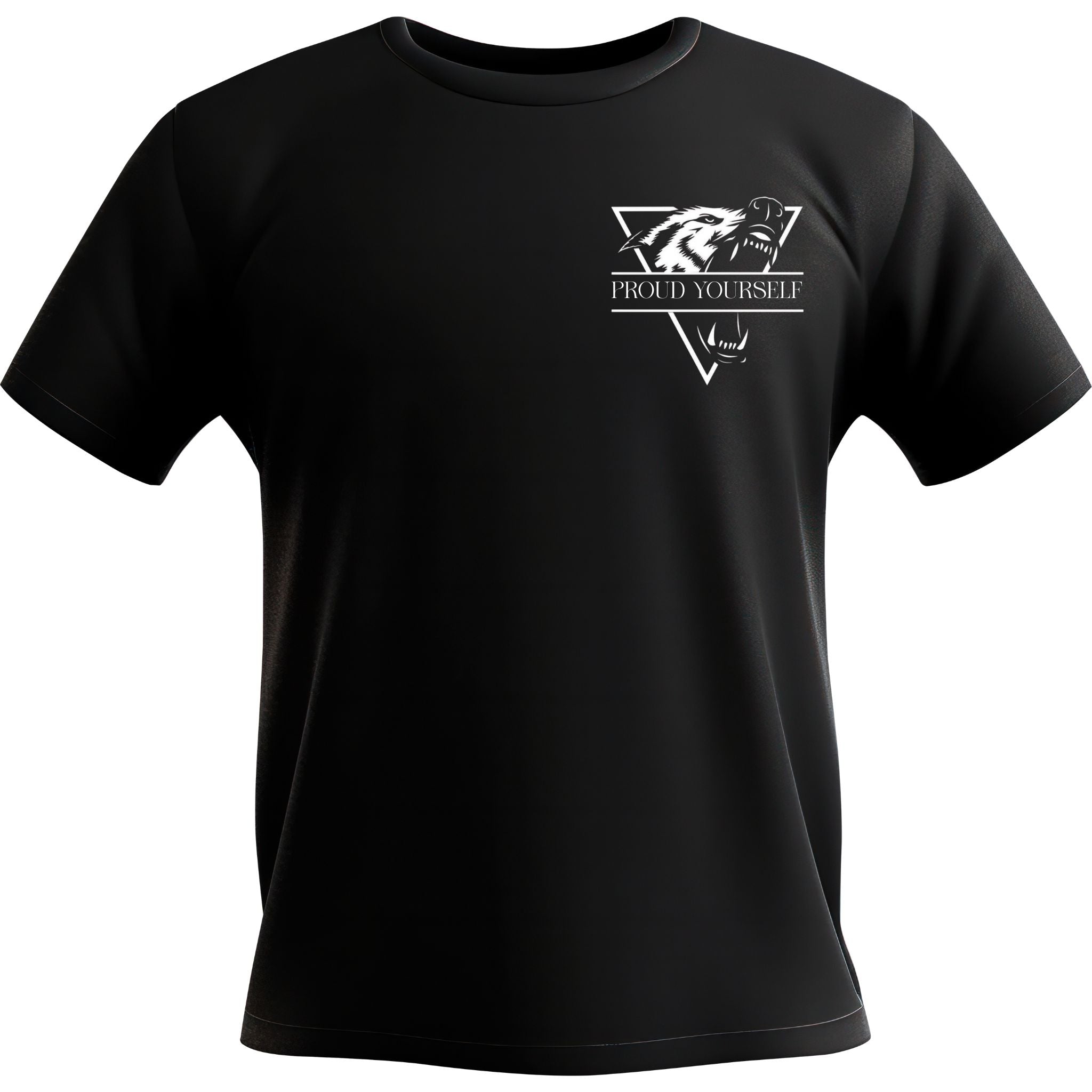 Black Graphic T-Shirt – "Proud Yourself" Wolf Design