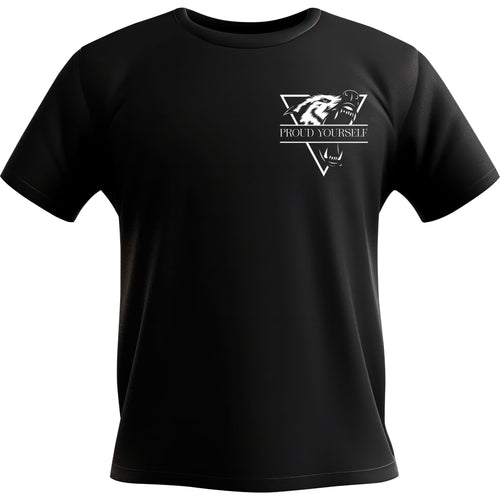 Black Graphic T-Shirt – "Proud Yourself" Wolf Design