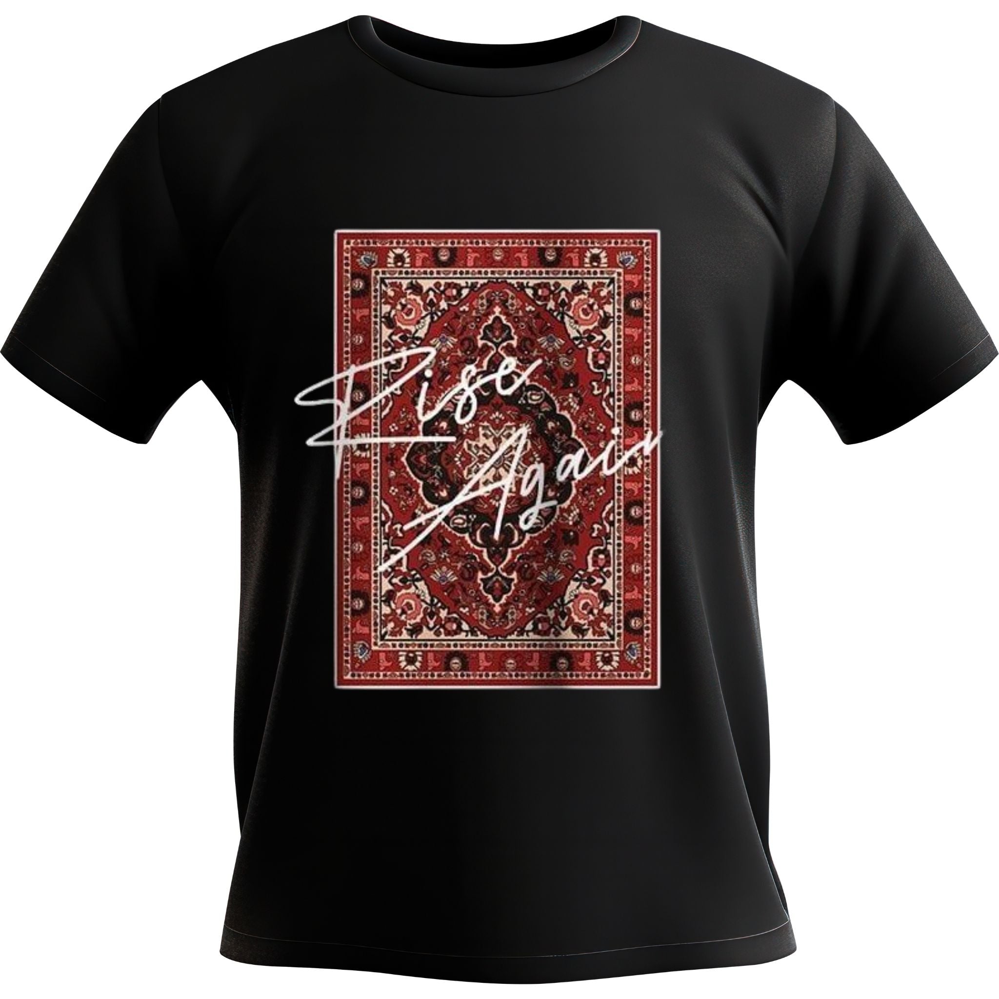 Black Graphic T-Shirt – "Rise Again" Persian Rug Design