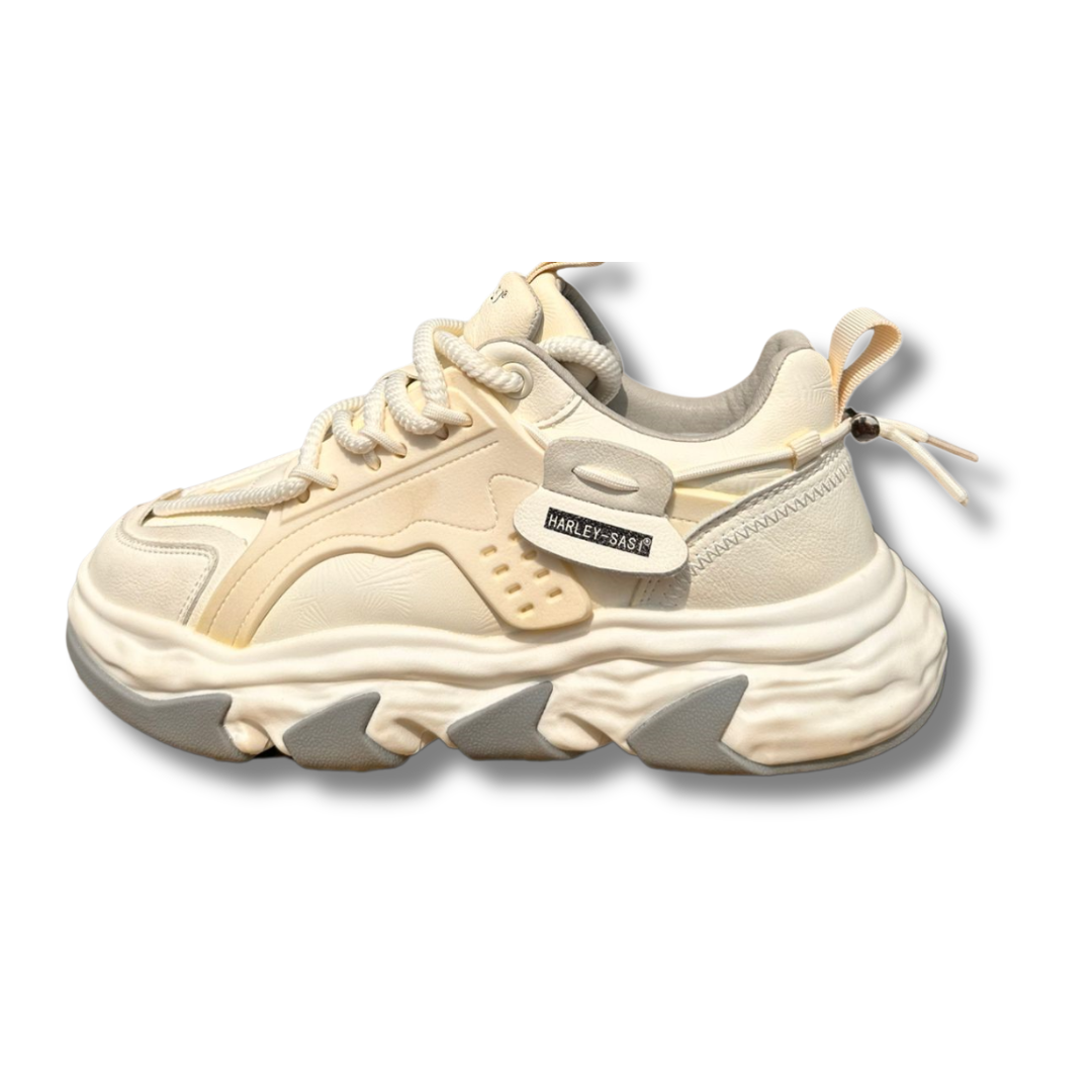 Harley-Sass Chunky Cream Sneakers – Trendy Casual Sports Shoes